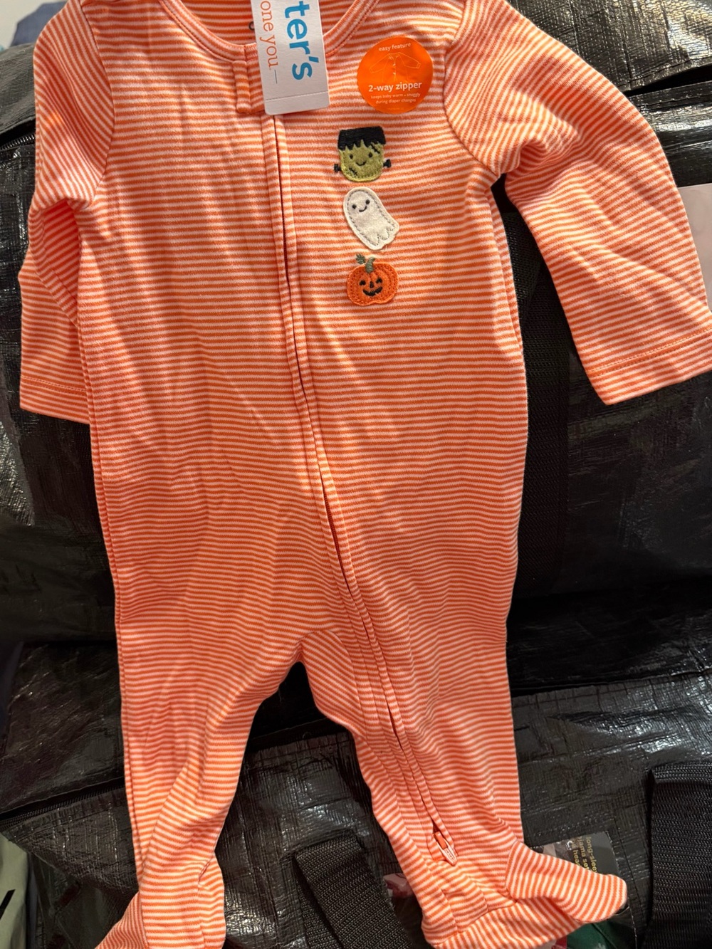 Carter's Orange and White Striped Halloween Footed One-Piece